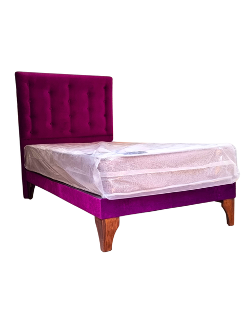 Cama 1.5 Plazas Respaldo Morado a Piso + Colchón-1