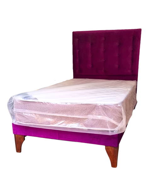Cama 1.5 Plazas Respaldo Morado a Piso + Colchón-2