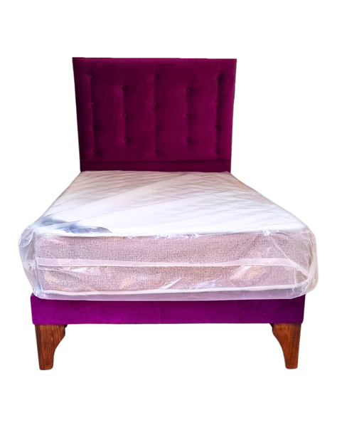 Cama 1.5 Plazas Respaldo Morado a Piso + Colchón-0