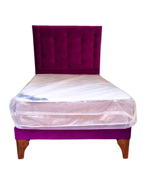 Cama 1.5 Plazas Respaldo Morado a Piso + Colchón-3