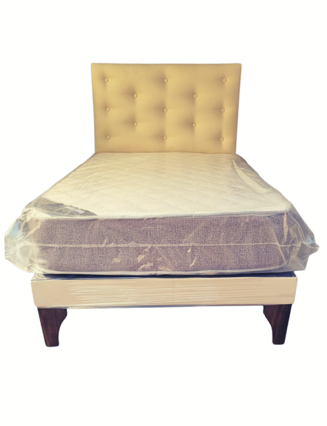 CAMA EUROPEA 1.5 P BEIGE CUERO PU MUEBLES RIMAR -0