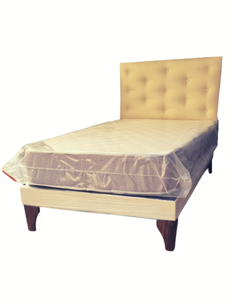 CAMA EUROPEA 1.5 P BEIGE CUERO PU MUEBLES RIMAR -2