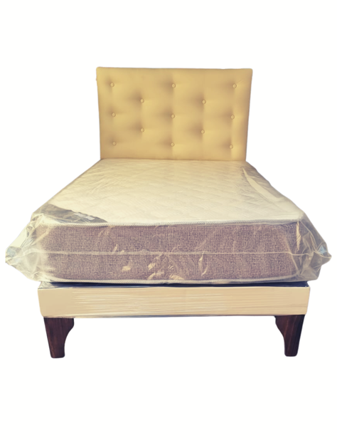 CAMA EUROPEA 1.5 P BEIGE CUERO PU MUEBLES RIMAR -3