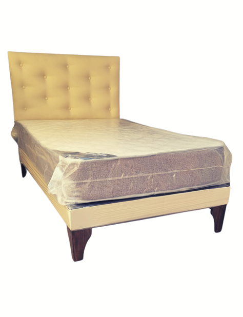 CAMA EUROPEA 1.5 P BEIGE CUERO PU MUEBLES RIMAR -1