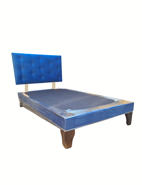 Base 1.5P + Respaldo Botoné  Azul Rey Felpa-2