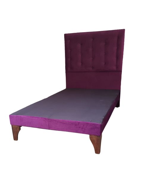 Base Cama Europea 1.5 plazas + Respaldo a Piso Morado Felpa -2