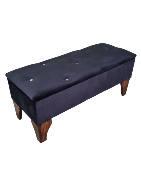 Banqueta Baul Botoné Negro Diamante Felpa-1