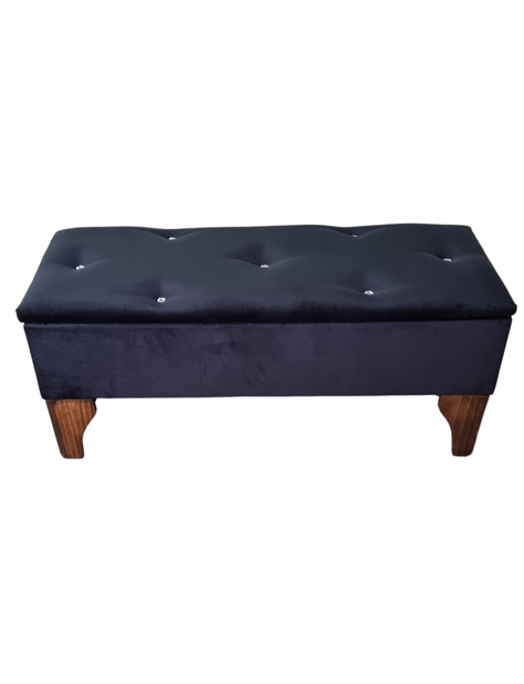 Banqueta Baul Botoné Negro Diamante Felpa-0