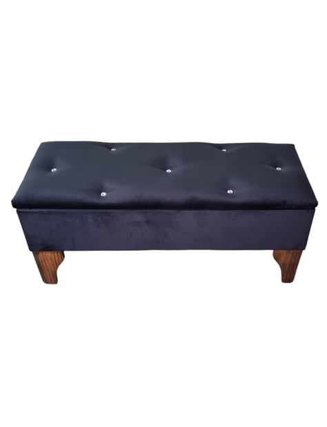 Banqueta Baul Botoné Negro Diamante Felpa-3