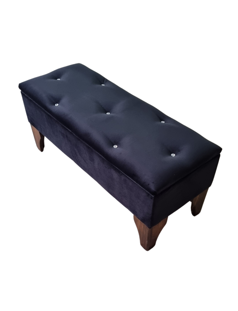 Banqueta Baul Botoné Negro Diamante Felpa-2