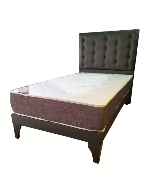 Cama 1.5P +Respaldo a Piso Negro + Colchón -2