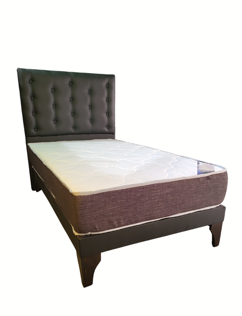 Cama 1.5P +Respaldo a Piso Negro + Colchón -1