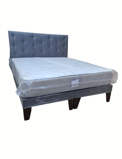Cama Europea 2Plazas Gris Oscuro Felpa -1