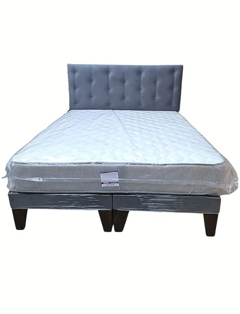 Cama Europea 2Plazas Gris Oscuro Felpa -0