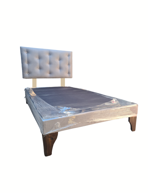 Base 1.5P + Respaldo Botone Gris Claro Felpa Muebles Rimar-0
