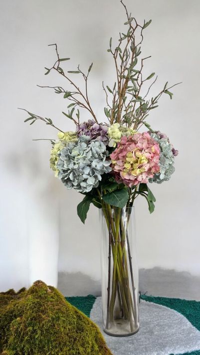 Hortensia Rosa Amarillo Con Hojas 82cm-4