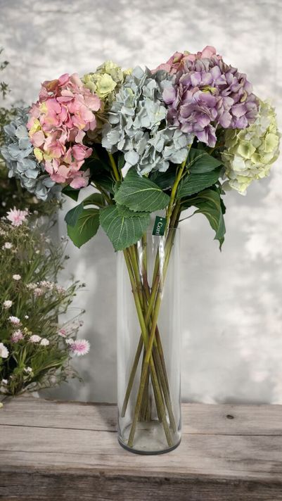 Hortensia Rosa Amarillo Con Hojas 82cm-5