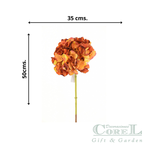 FLOR DECORATIVA COREL HORTENSIA NARANJA CLARA 52CM-2