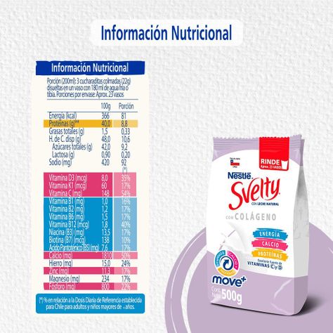Leche en Polvo SVELTY® Move+ con Colágeno Sin Lactosa 500g Pack X2-1