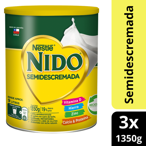 Leche en polvo NIDO® Semidescremada Tarro 1350g Pack x 3-0
