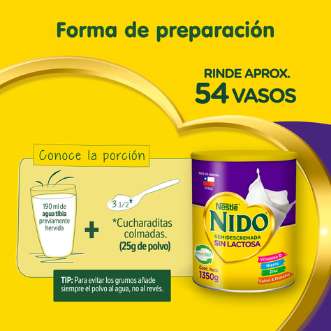 Leche en polvo NIDO® Semidescremada Sin Lactosa Tarro 1350g Pack x3
-3