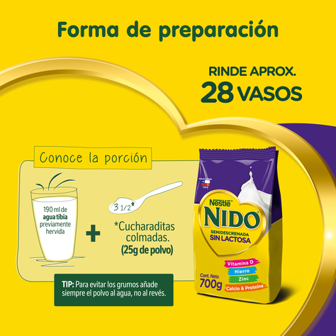 Leche en polvo NIDO® Semidescremada Sin Lactosa Bolsa 700g Pack X3-3