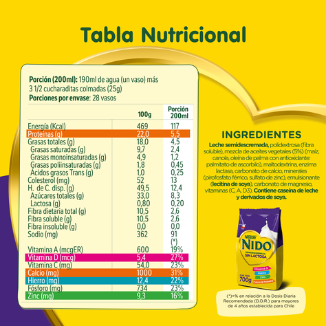 Leche en polvo NIDO® Semidescremada Sin Lactosa Bolsa 700g Pack X3-1