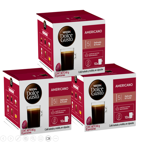 Pack 3 Café NESCAFÉ DOLCE GUSTO® Americano 10 Cápsulas -0