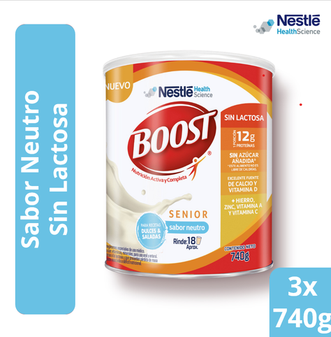 Alimento en polvo BOOST® Senior Sabor Neutro Sin Lactosa 740g X3 Tarros-0