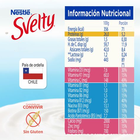 Leche en Polvo SVELTY® MOVE+ Descremada Sin Lactosa Bolsa 800g Pack X2-4