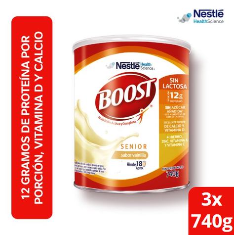 Alimento En Polvo Boost Senior Sabor Vainilla Sin Lactosa 740g x3 Tarros-0