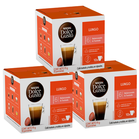 Pack 3 Café NESCAFÉ DOLCE GUSTO® Lungo 10 Cápsulas -0