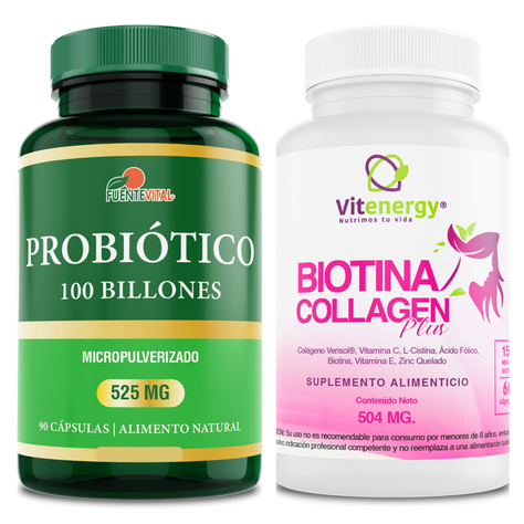 Colágeno Biotina Plus  7 Componentes + Probiótico 100 Billones - Pack -0