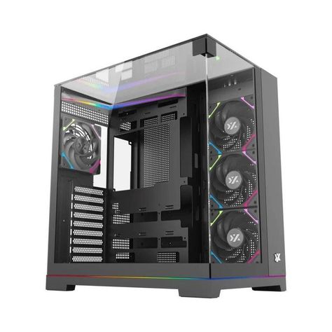 Gabinete Gamer XYZ Tesseract, Vidrio Panorámico 3D, Doble Cámara, 4x Fans ARGB, ATX, Black-0