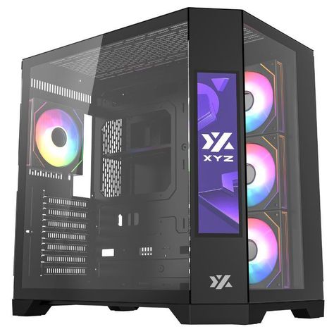 Gabinete Gamer XYZ Neutron, Diseño Panorámico, Doble Cámara, Pantalla Frontal, 4 Fans, Black-0