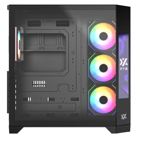 Gabinete Gamer XYZ Neutron, Diseño Panorámico, Doble Cámara, Pantalla Frontal, 4 Fans, Black-1