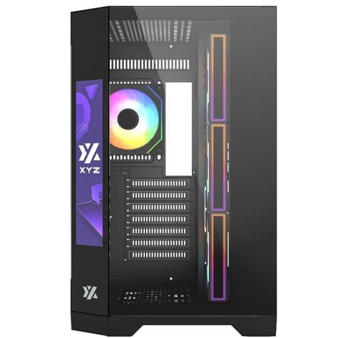 Gabinete Gamer XYZ Neutron, Diseño Panorámico, Doble Cámara, Pantalla Frontal, 4 Fans, Black-2
