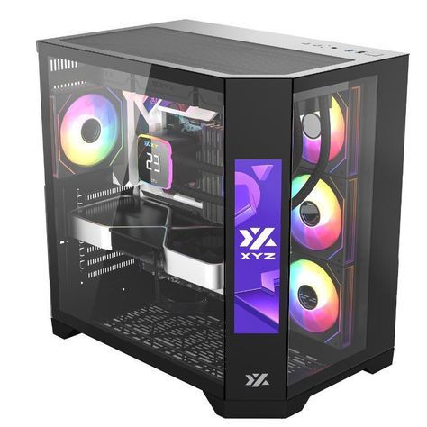 Gabinete Gamer XYZ Neutron, Diseño Panorámico, Doble Cámara, Pantalla Frontal, 4 Fans, Black-3