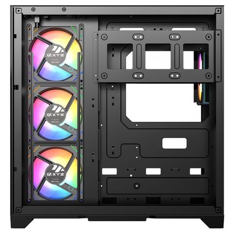 Gabinete Gamer XYZ Neutron, Diseño Panorámico, Doble Cámara, Pantalla Frontal, 4 Fans, Black-5