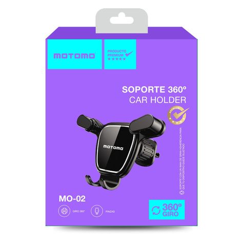 Soporte de Celular para Vehículo Motomo SOPAUT02, Triple Abrazadera, 4,5" a 6,7", Negro-2