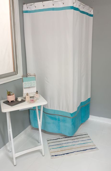 Cortina De Baño Muselina Turquesa. -0