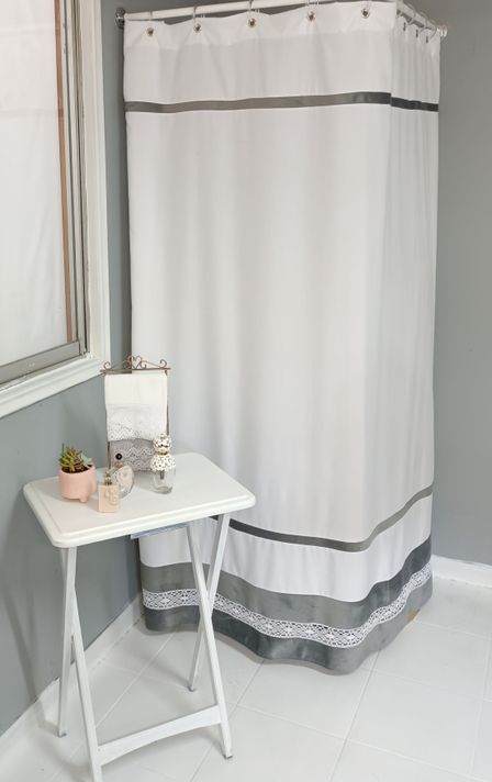 Cortina De Baño Bolillo Gris-0