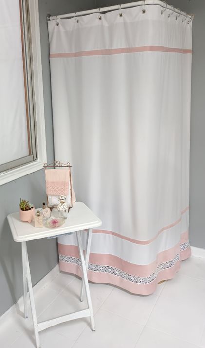 Cortina De Baño Bolillo Rosado-0