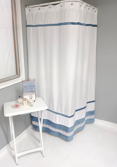 Cortina De Baño Bolillo Azul-0