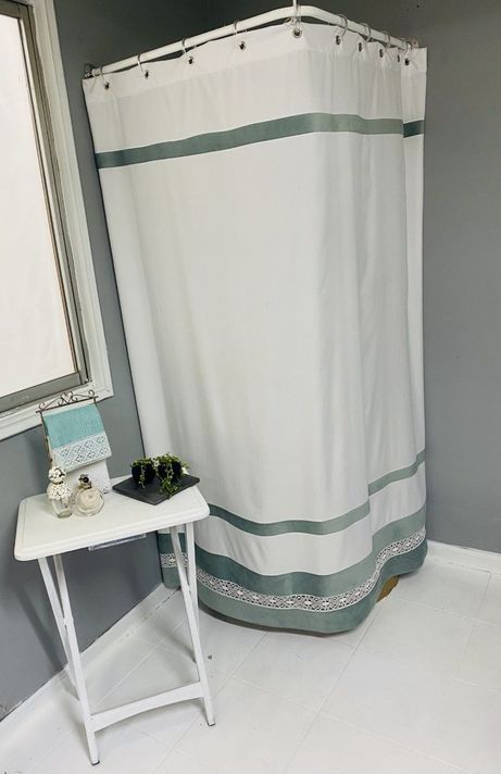 Cortina De Baño Bolillo Menta-0
