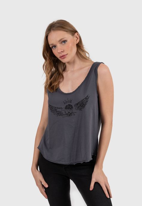 Women Cotton Tank Tee Dark Grey Black Bubba-0