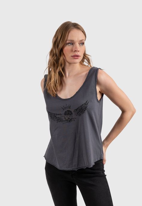 Women Cotton Tank Tee Dark Grey Black Bubba-2