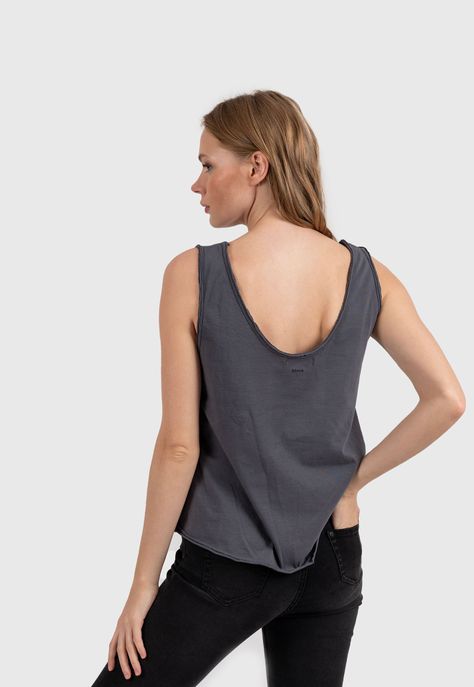 Women Cotton Tank Tee Dark Grey Black Bubba-3