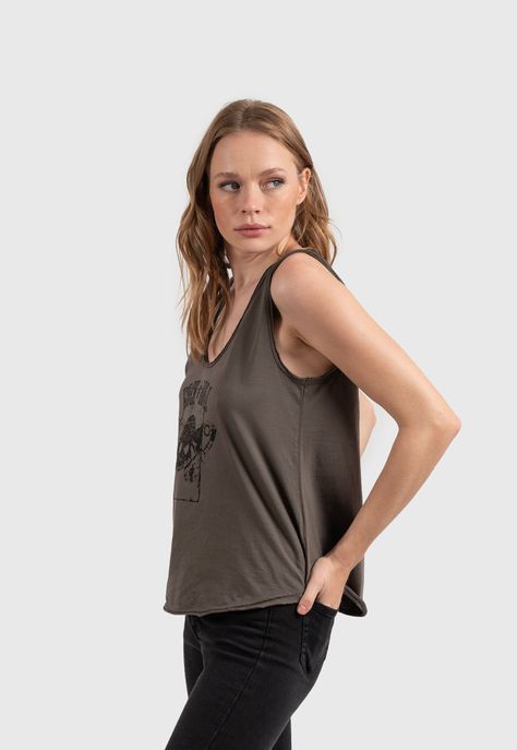 Women Cotton Tank Tee Dark Green Black Bubba-2