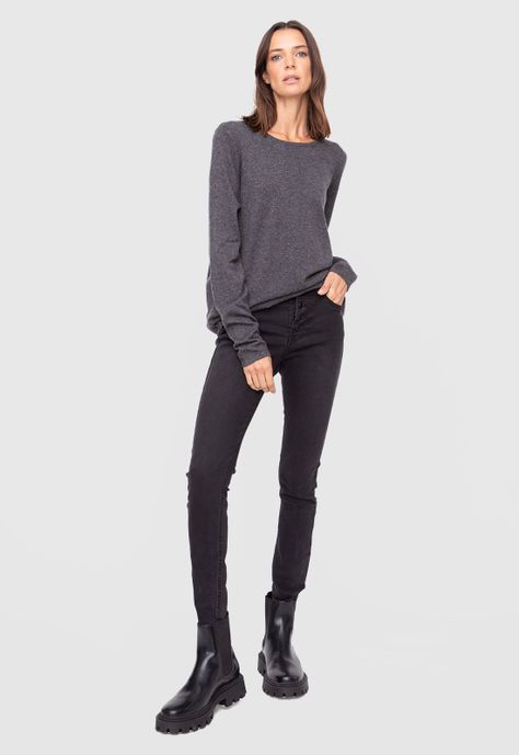 Women Sweater Solid Grey  Black Bubba-4